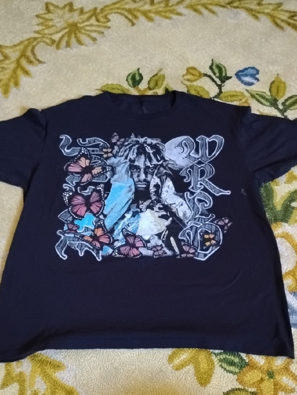 Men's Black Graphic Short Sleeve Tee with Butterfly Print